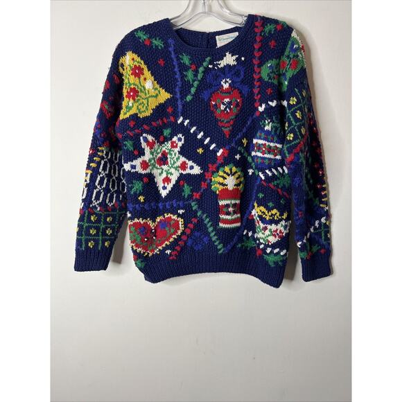 The Common Market Women’s Hand Knitted Sweater Small Christmas Cottage Pullover - Picture 1 of 10